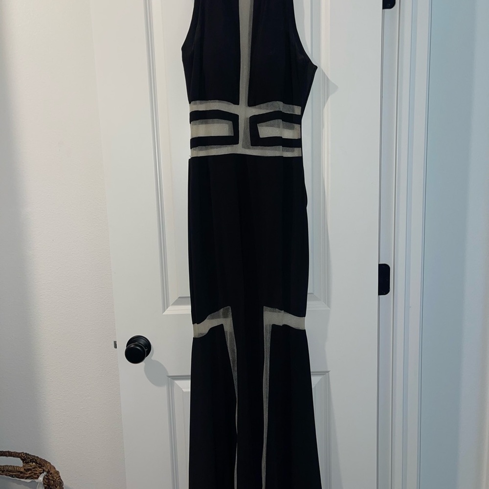 Jovani Elegant Black and Mesh Sleeveless Gown